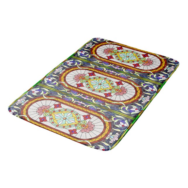 Middle-Eastern Art Nouveau Stained Glass Window Bathroom Mat (Angled)
