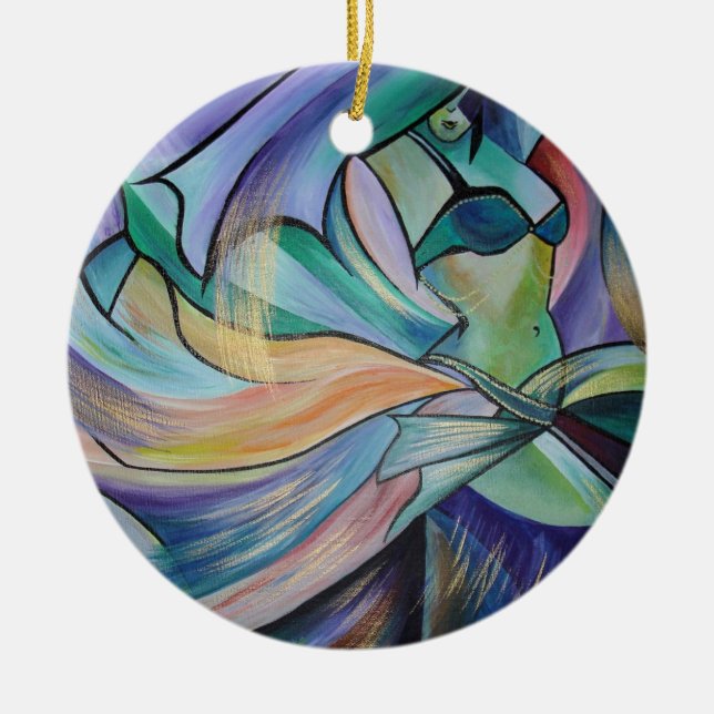 Middle Eastern Belly Dancer With Pastel Veils Ceramic Ornament (Front)