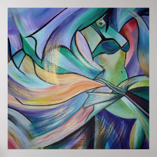 Middle Eastern Belly Dancer With Pastel Veils Poster