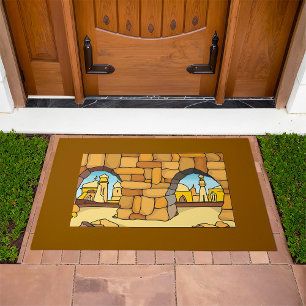 Middle Eastern Desert City Through Ancient Arch Doormat