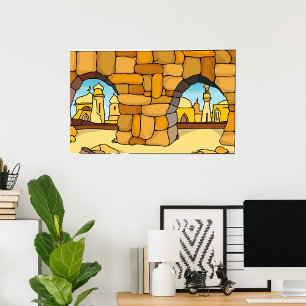 Middle Eastern Desert City Through Ancient Arch Poster