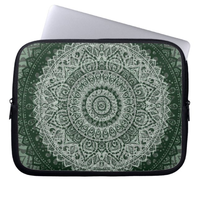 Middle eastern green hippy pattern laptop sleeve (Front)