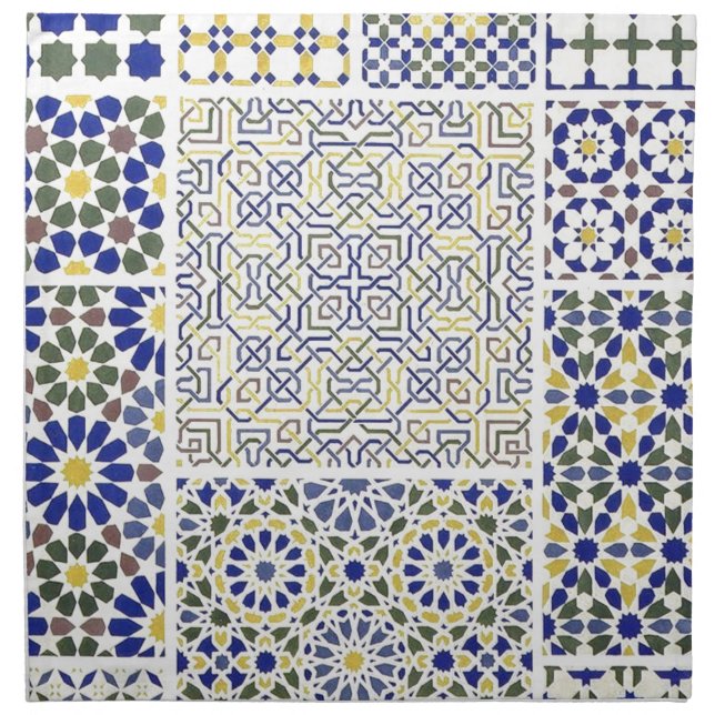 Middle Eastern Tile Patterns in Blue and Yellow Napkin (Front)