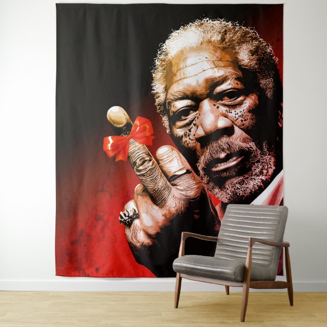 Middle Finger Art with Red Bow Tapestry (In Situ)