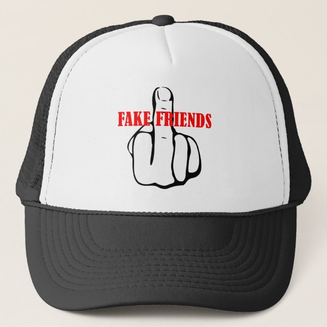 Middle Finger Fake Friends Trucker Hat (Front)