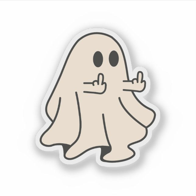Middle Finger Ghost, Spooky Ghost Halloween Sticker (Front)