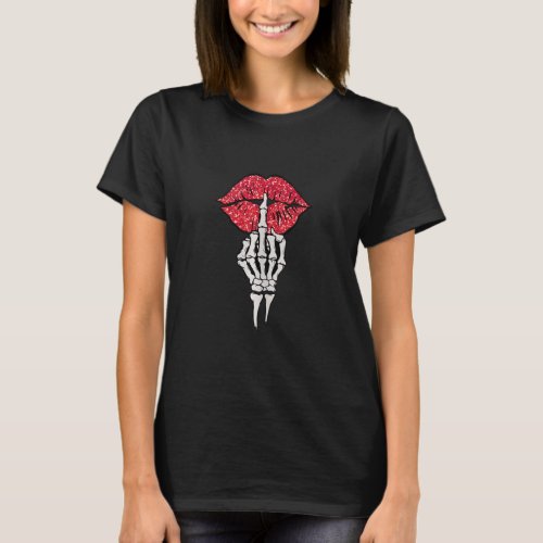 Middle Finger On Red Lips Women Girls Valentines D T_Shirt