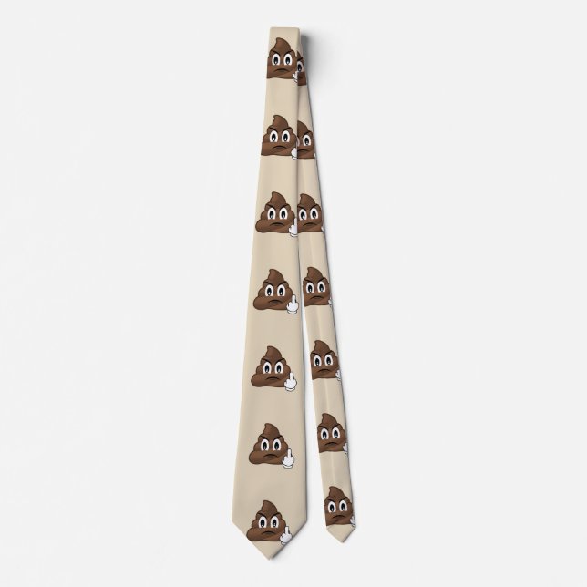 Middle Finger Poop Emoji Men''s Tie (Front)