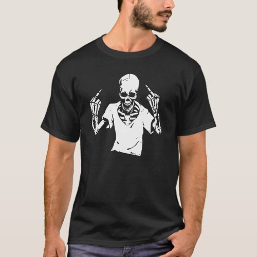 Middle Finger Skeleton Hand Funny Halloween Costum T_Shirt