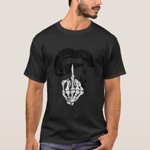 Middle Finger Skeleton Hand With Lips Funny T_Shirt