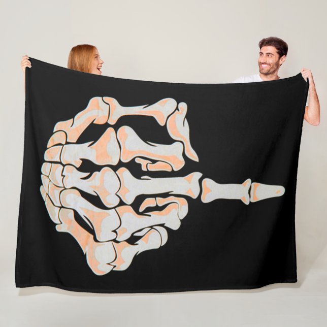 Middle Finger Skull Satin Background Fleece Blanket (In Situ)