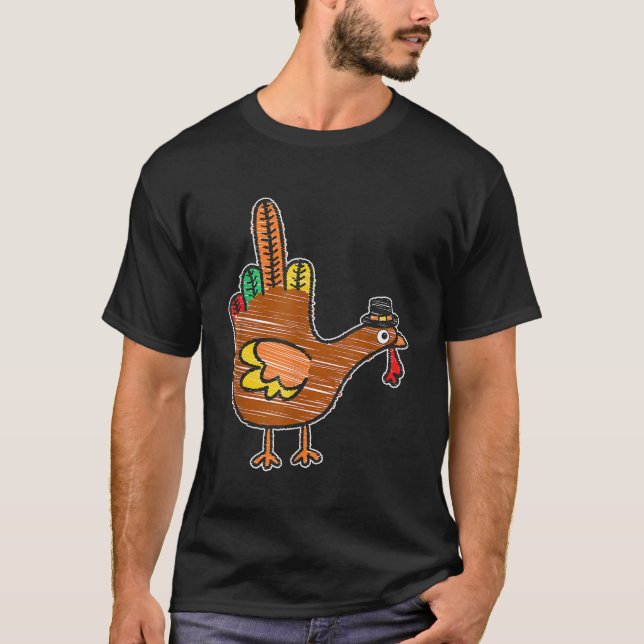 Middle Finger Thanksgiving Turkey Kids Bird Drawin T-Shirt (Front)