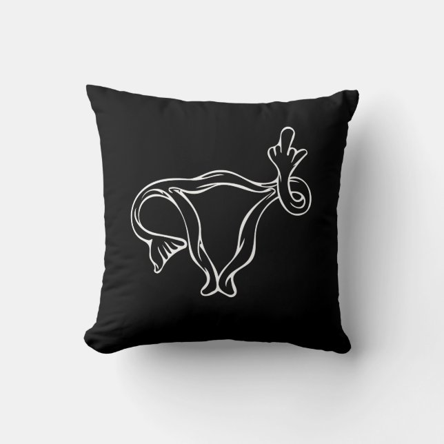 Middle Finger Uterus Pro-choice Throw Pillow (Front)