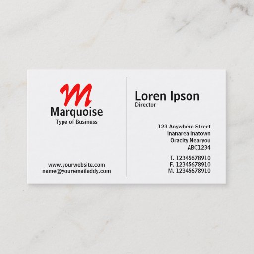Customizable Middle Rule Monogram Business Card