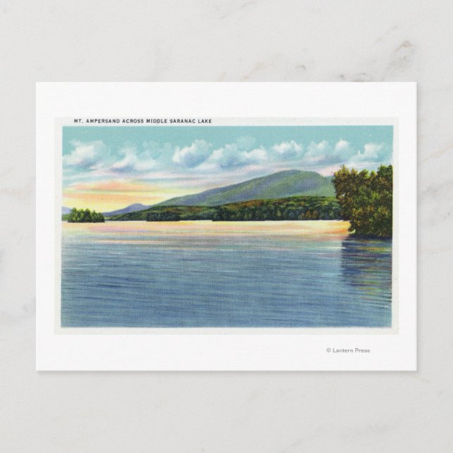 Middle Saranac Lake View of Mount Ampersand Postcard (Front)