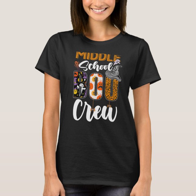 Middle School Boo Crew Halloween Matching Teacher T-Shirt (Front)