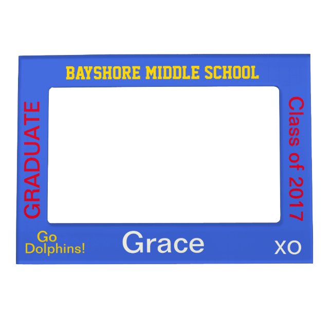 Middle School Graduate Blue Magnetic Photo Frame (Front)