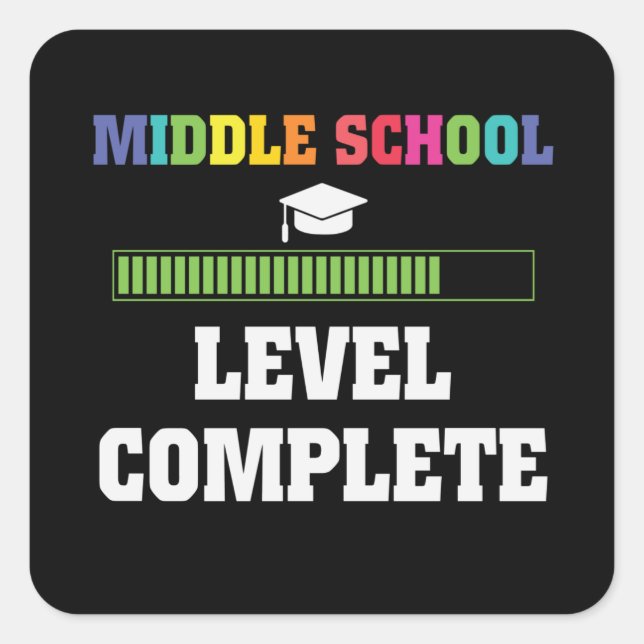 Middle School Level Complete Back to School Gamer Square Sticker (Front)