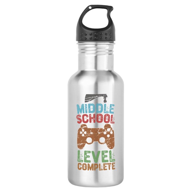 Middle School Level Complete - Graduation Gift Stainless Steel Water Bottle (Front)