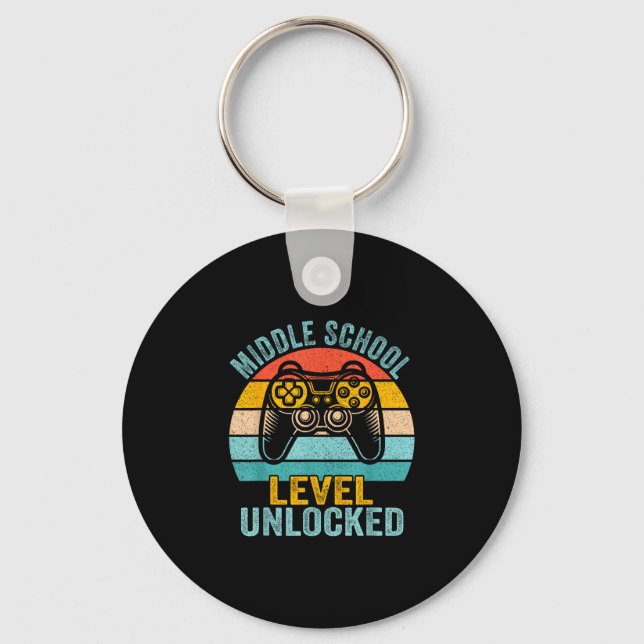 Middle school level unlocked retro video game back keychain (Front)