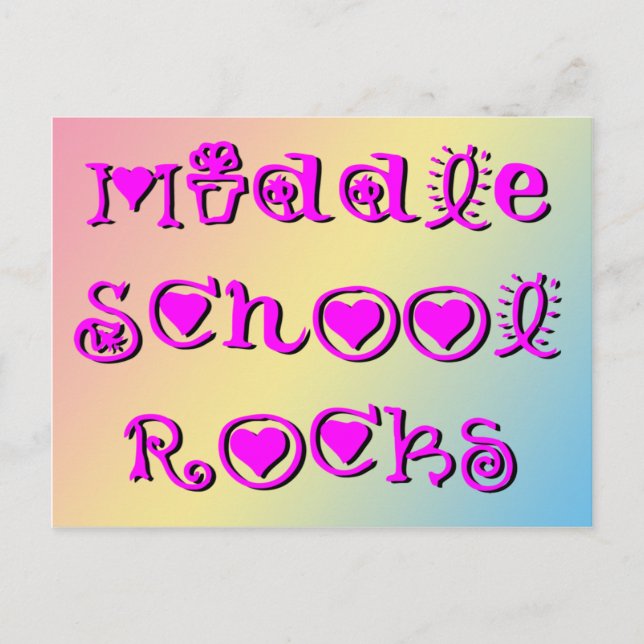 Middle School Rocks - Hearts Flowers Postcard (Front)