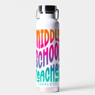 Middle School Teacher Colorful Ombre Water Bottle