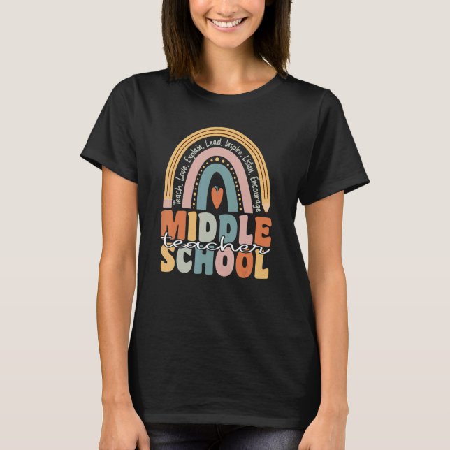 Middle School Teacher Groovy Retro Teacher Rainbow T-Shirt (Front)