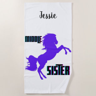 Middle Sister Purple Pony Rearing Beach Towel