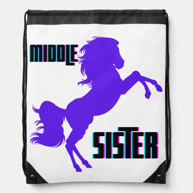 Middle Sister Purple Pony Rearing Drawstring Bag (Front)