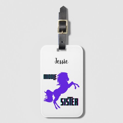 Middle Sister Purple Pony Rearing Luggage Tag