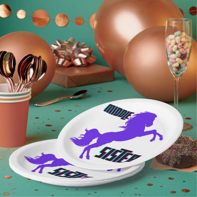 Middle Sister Purple Pony Rearing Paper Plates (Multi)