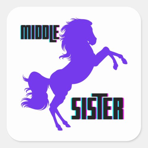Middle Sister Purple Pony Rearing Square Sticker