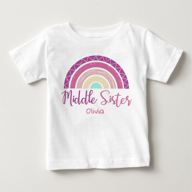Middle Sister rainbow customizable name Baby T-Shirt (Front)