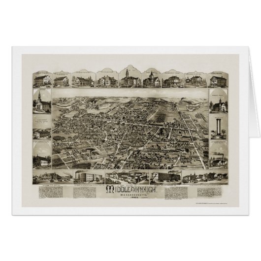 Middleborough, MA Panoramic Map - 1889 Cards (Front Horizontal)