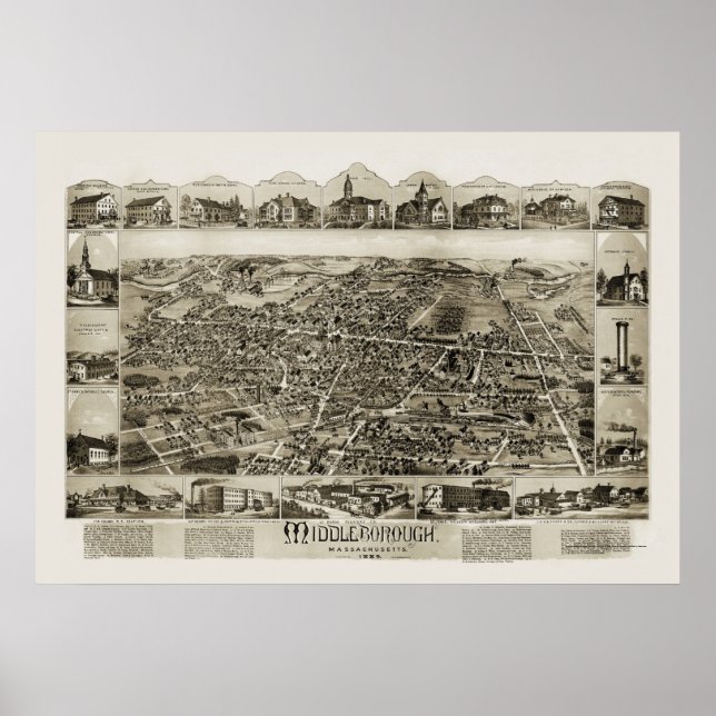 Middleborough, MA Panoramic Map - 1889 Poster (Front)