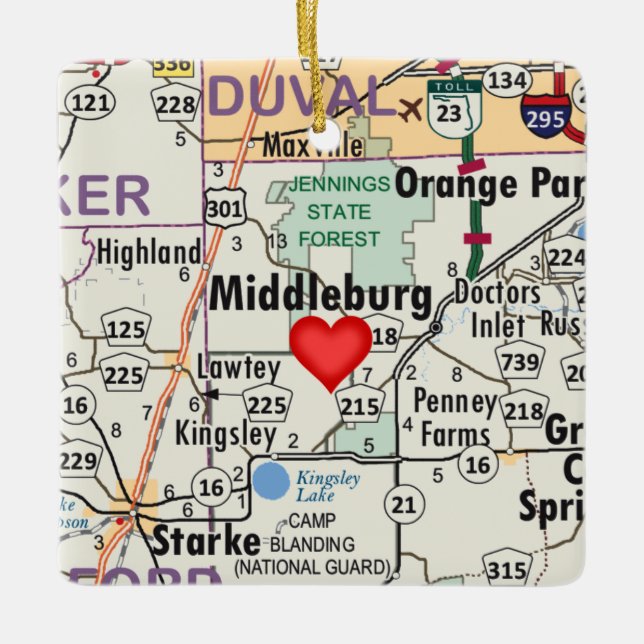 Middleburg Florida Map Ceramic Ornament (Front)