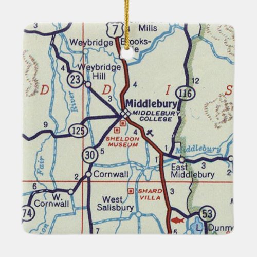 Middlebury VT Vintage Map Ceramic Ornament