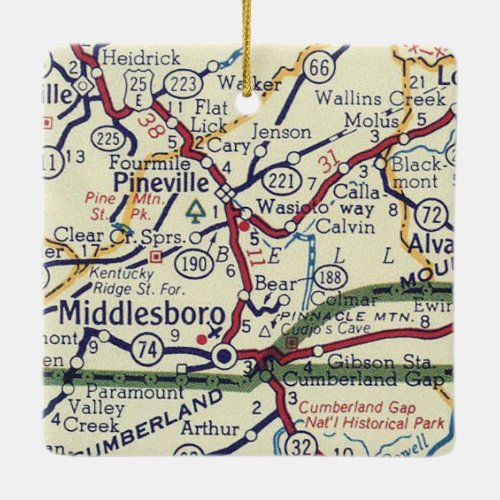 Middlesboro KY Vintage Map Ceramic Ornament