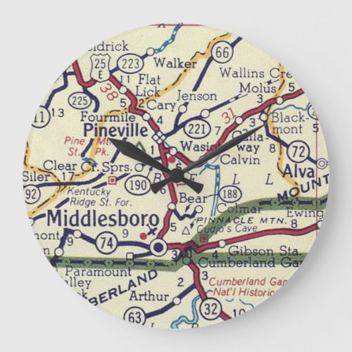Middlesboro KY Vintage Map Large Clock