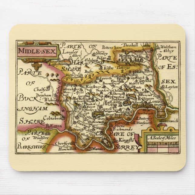 Middlesex Middle-Sex County England Old Atlas Map Mouse Pad (Front)