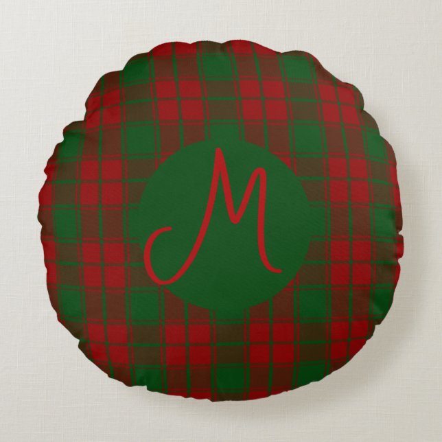Middleton Tartan Monogrammed Round Pillow (Front)