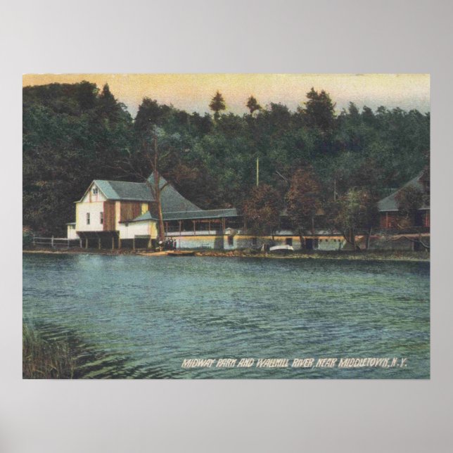 Middletown NY, Midway park, Wallkill River, Old Poster (Front)