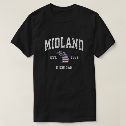 Midland Michigan Mi Vintage American Flag Sports D T_Shirt