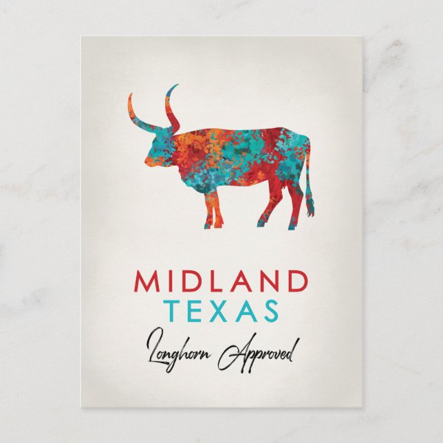 Midland Texas Colorful Longhorn Postcard (Front)