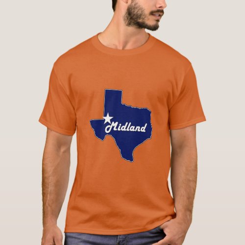 Midland Texas Navy Blue Lone State Map Texan  T_Shirt