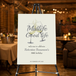Midlife Good Life Elegant Wine Glass 50th Birthday Foam Board