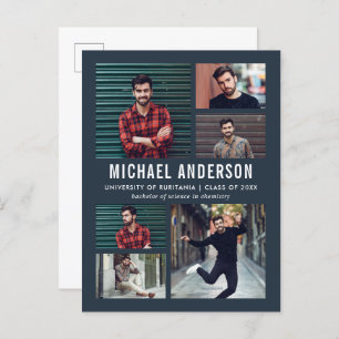 Midnight 6 Photo Chalkboard Graduation Invitation Postcard