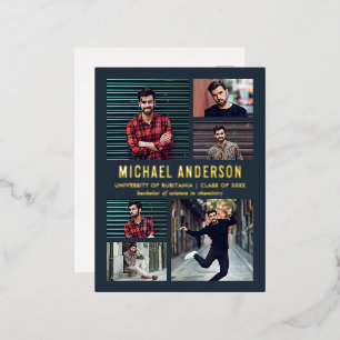 Midnight 6 Photo Chalkboard Graduation Party Foil Invitation Postcard