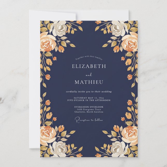 Midnight Amber Ranunculus Sage Wedding Invitation (Front)
