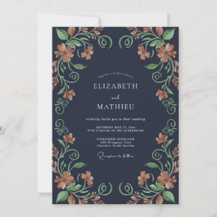 Midnight Amber Vine Wedding Invitation